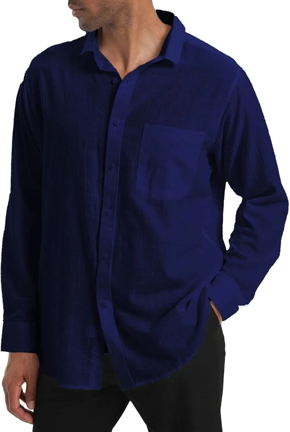 Cotton Linen Beach Shirts: Men's Casual Button Down Long Sleeve Loose Fit Dress Shirt with Pocket Tops