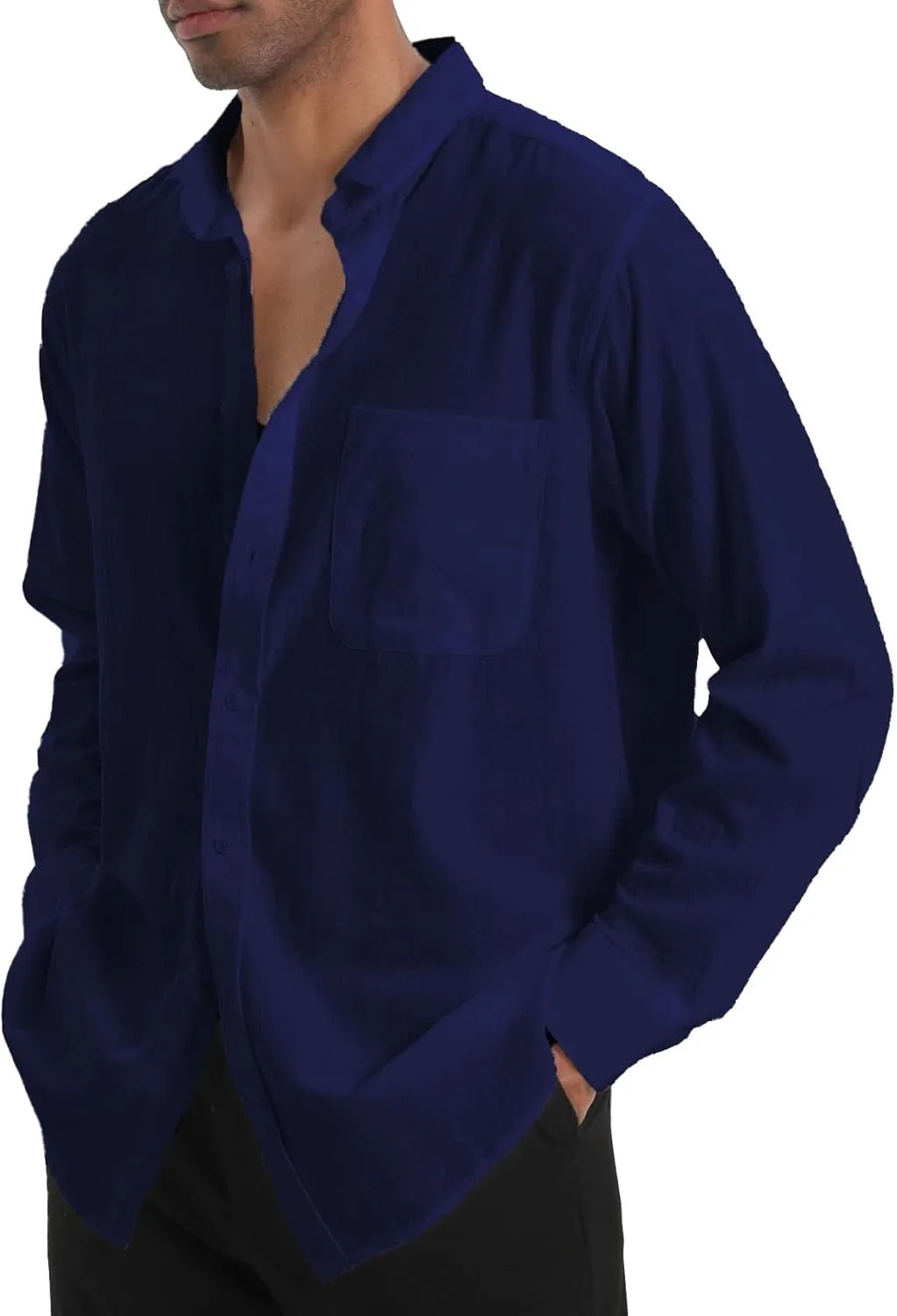 Cotton Linen Beach Shirts: Men's Casual Button Down Long Sleeve Loose Fit Dress Shirt with Pocket Tops