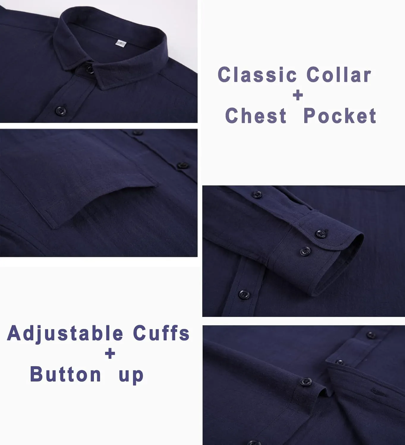 Cotton Linen Beach Shirts: Men's Casual Button Down Long Sleeve Loose Fit Dress Shirt with Pocket Tops