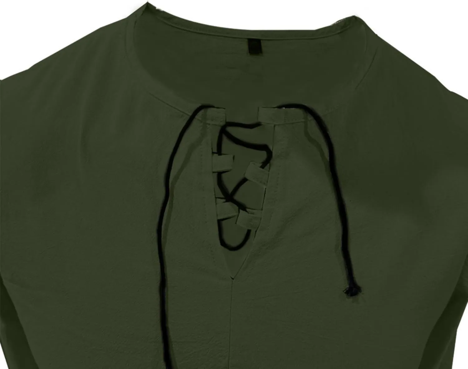 Cotton Linen Shirts Men V Neck Lace Up Long Sleeve Solid Color Drawstring Renaissance Loose Summer Casual Tops