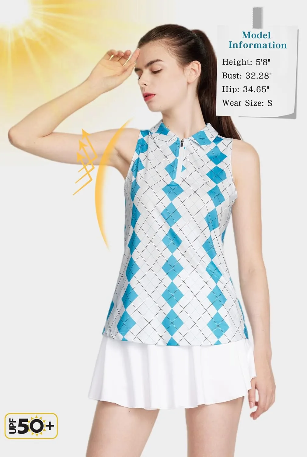 CQC Women's Sleeveless Golf Shirts Quick Dry Floral Athletic Polo with Collar Zip Up Lightweight Tennis Tank Tops