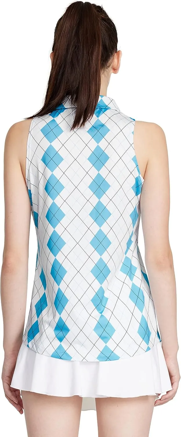 CQC Women's Sleeveless Golf Shirts Quick Dry Floral Athletic Polo with Collar Zip Up Lightweight Tennis Tank Tops