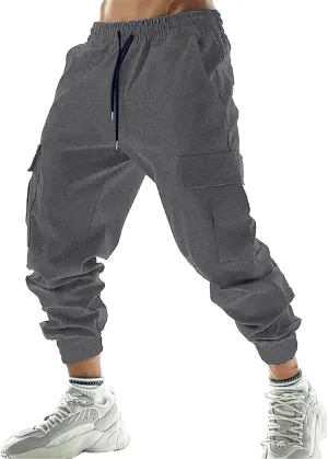 CRNTCEM Men's Cotton Tracksuit Bottoms Drawstring Straight Leg Athletic Jogging Pants Summer Workout Running Cargo Trousers