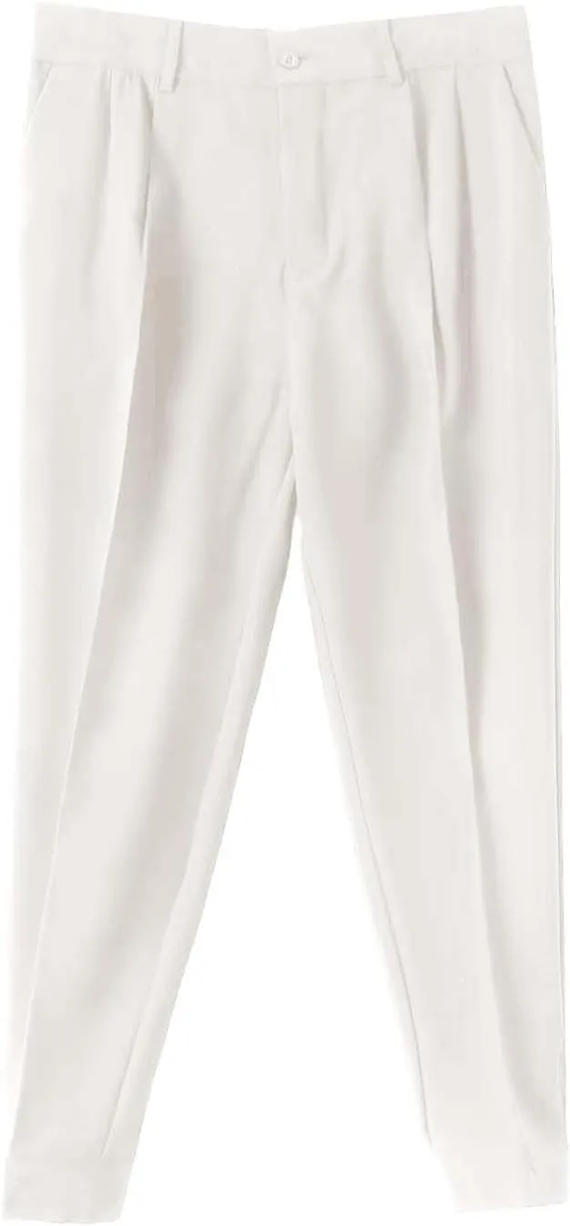 CRNTCEM Straight Anckle Pants for Men Flat-Front Casual Formal Dress Pants 2023 Spring Fall Business Work Cropped Trousers