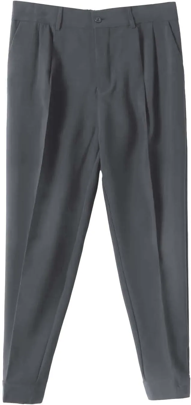 CRNTCEM Straight Anckle Pants for Men Flat-Front Casual Formal Dress Pants 2023 Spring Fall Business Work Cropped Trousers