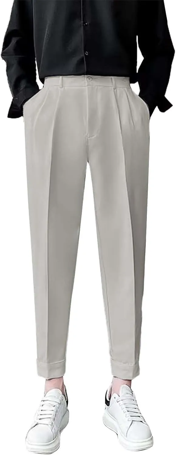 CRNTCEM Straight Anckle Pants for Men Flat-Front Casual Formal Dress Pants 2023 Spring Fall Business Work Cropped Trousers