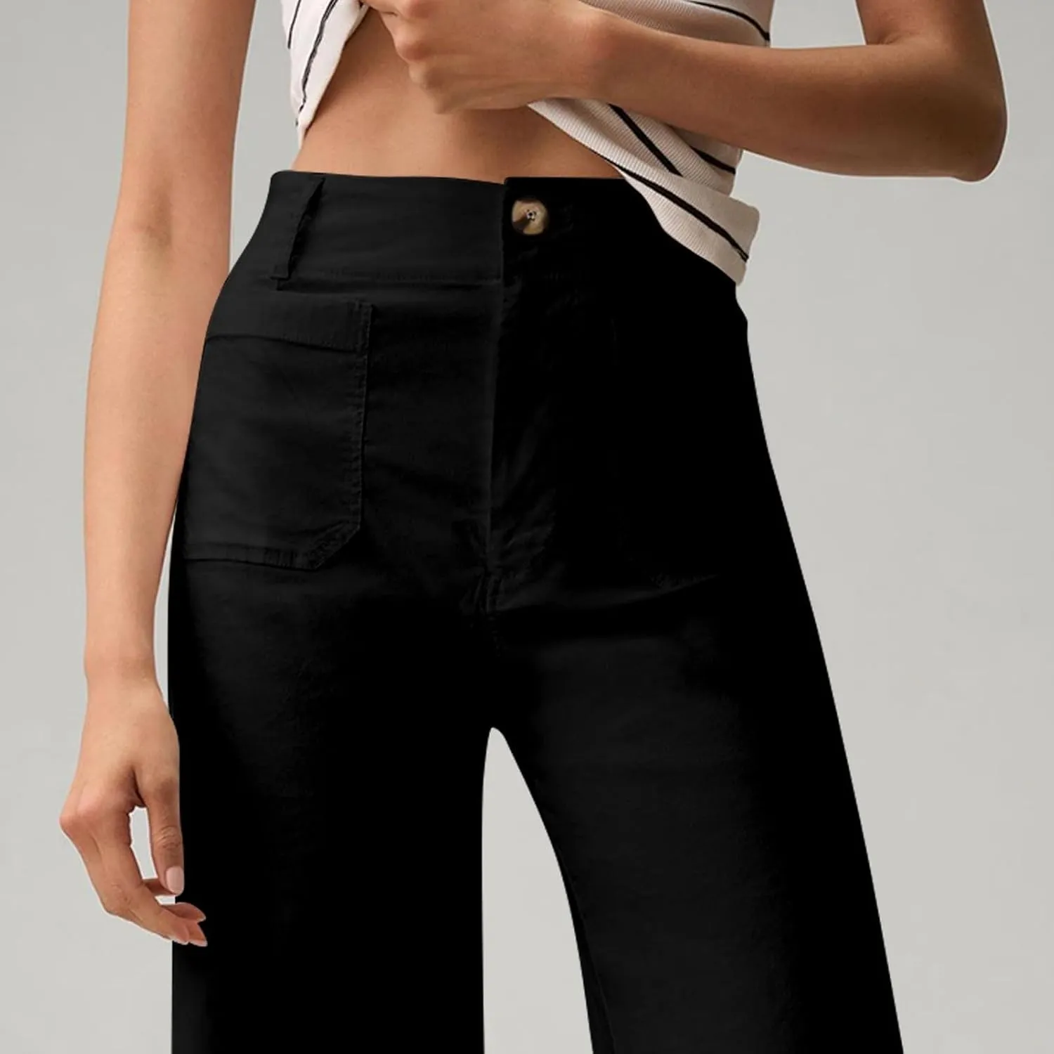 Cropped Pants for Women Stretch Straight Wide Leg High Waisted Business Work Chino Trousers Jeans with Pockets