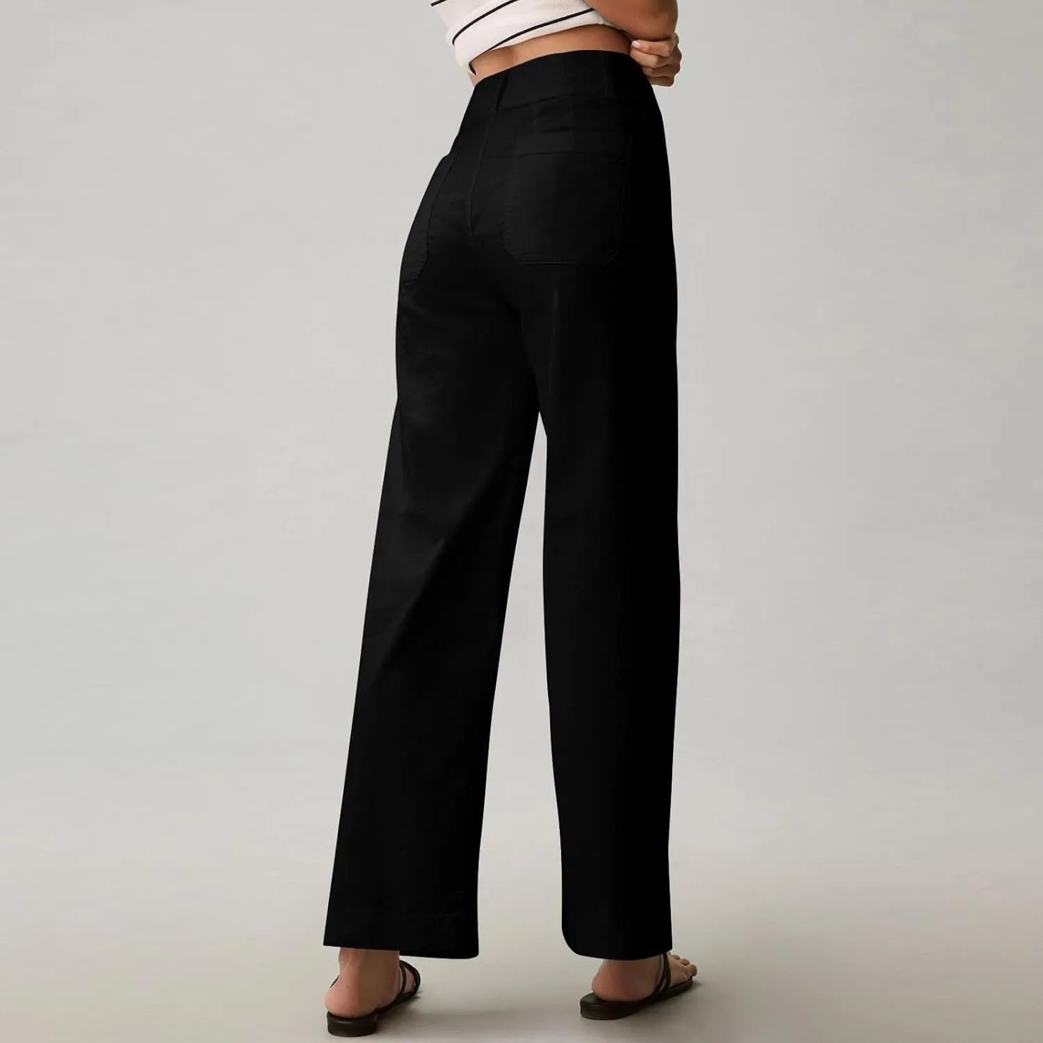 Cropped Pants for Women Stretch Straight Wide Leg High Waisted Business Work Chino Trousers Jeans with Pockets