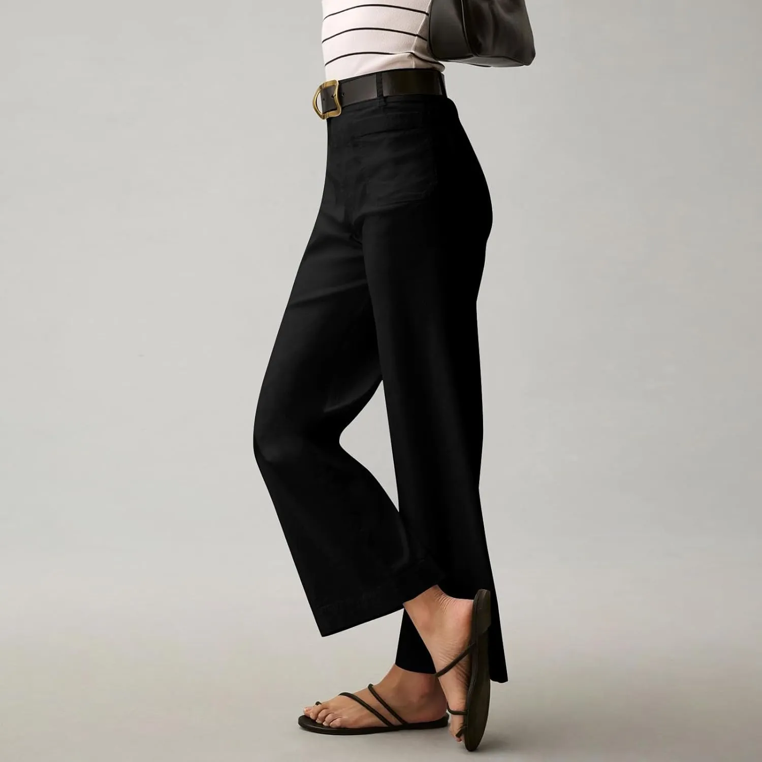 Cropped Pants for Women Stretch Straight Wide Leg High Waisted Business Work Chino Trousers Jeans with Pockets