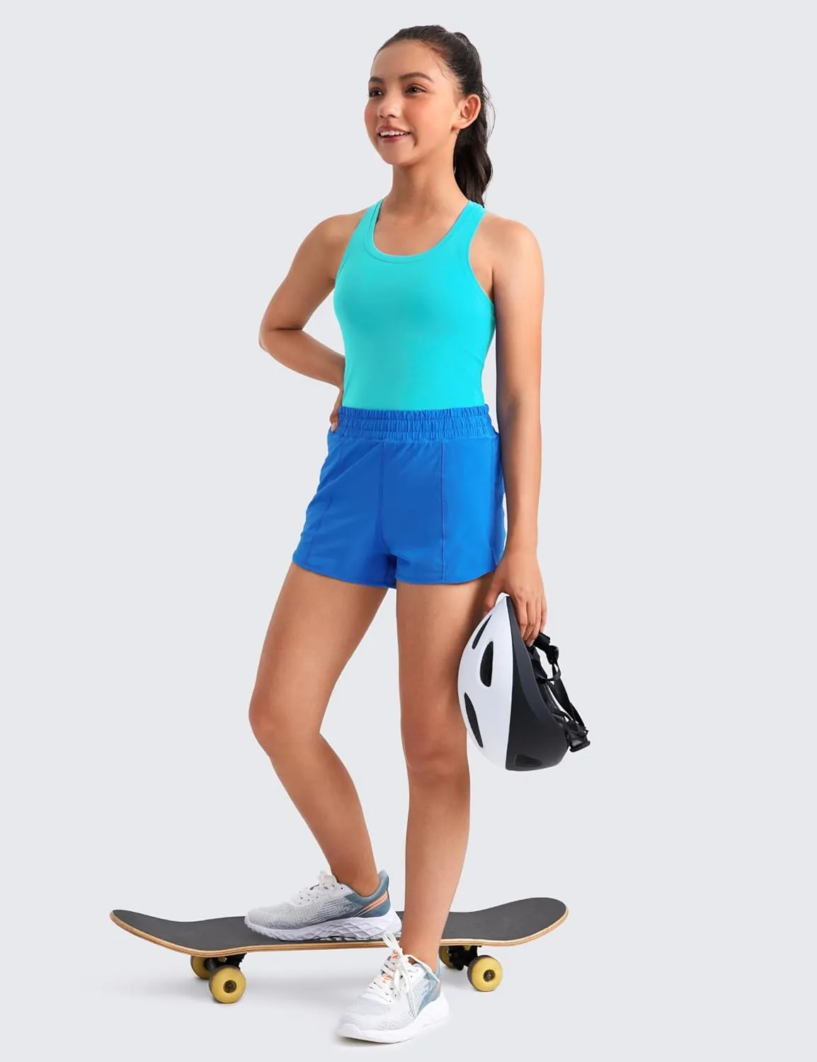 CRZ YOGA Girls Butterluxe Crew Round Neck Racerback Workout Tank Tops for Teen Kids Active Casual Dance Crop Sleeveless
