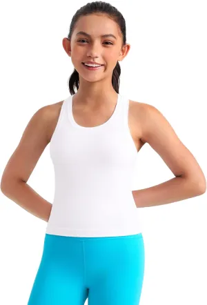 CRZ YOGA Girls Butterluxe Crew Round Neck Racerback Workout Tank Tops for Teen Kids Active Casual Dance Crop Sleeveless