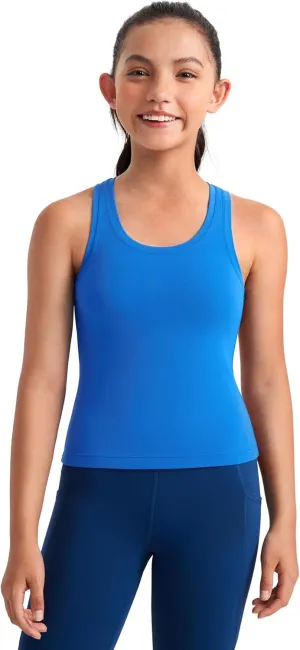 CRZ YOGA Girls Butterluxe Crew Round Neck Racerback Workout Tank Tops for Teen Kids Active Casual Dance Crop Sleeveless