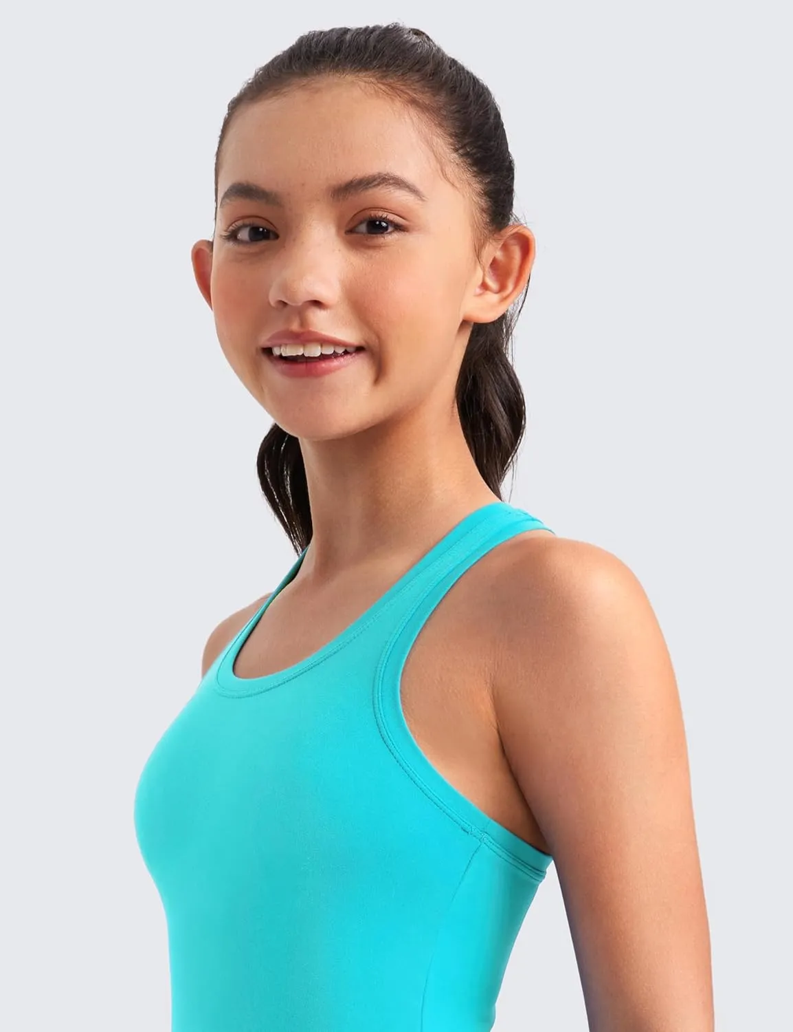 CRZ YOGA Girls Butterluxe Crew Round Neck Racerback Workout Tank Tops for Teen Kids Active Casual Dance Crop Sleeveless