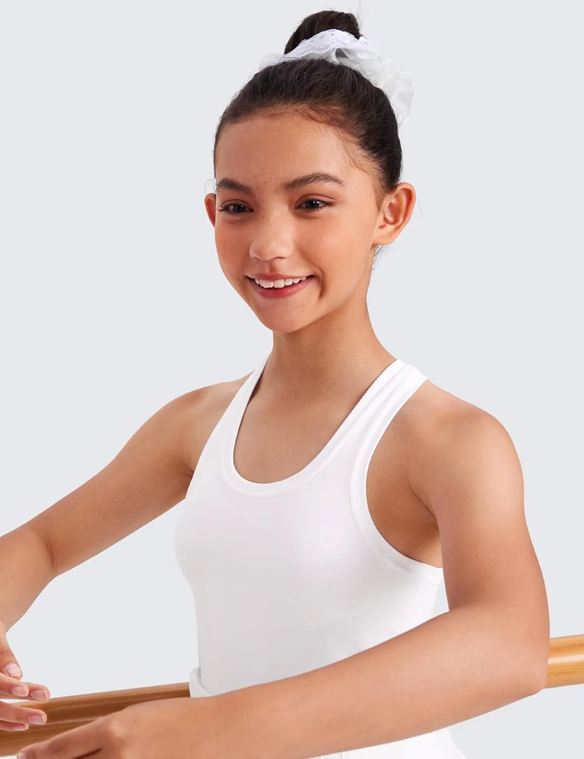 CRZ YOGA Girls Butterluxe Crew Round Neck Racerback Workout Tank Tops for Teen Kids Active Casual Dance Crop Sleeveless