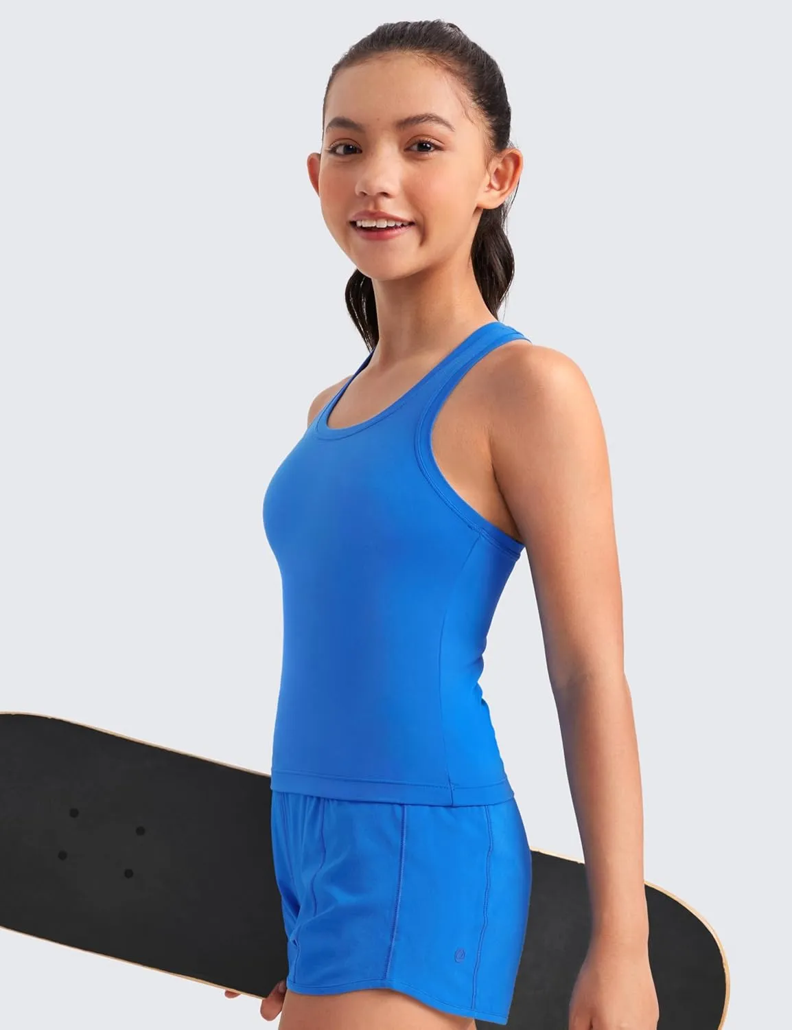 CRZ YOGA Girls Butterluxe Crew Round Neck Racerback Workout Tank Tops for Teen Kids Active Casual Dance Crop Sleeveless