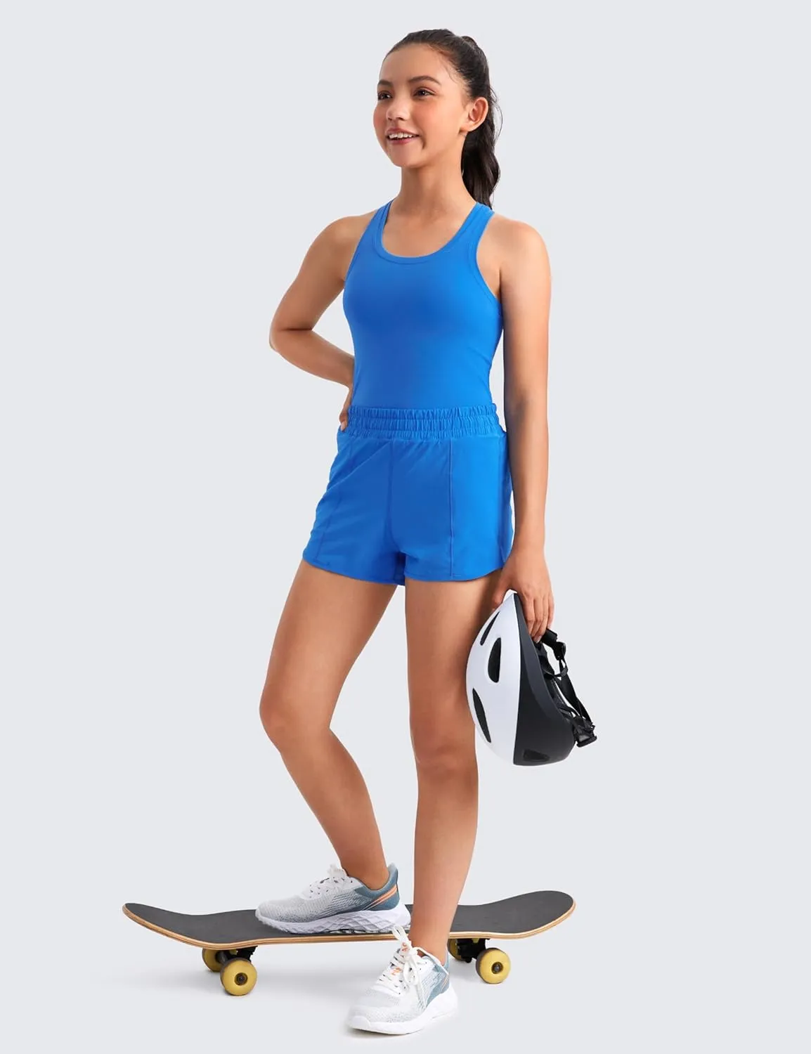 CRZ YOGA Girls Butterluxe Crew Round Neck Racerback Workout Tank Tops for Teen Kids Active Casual Dance Crop Sleeveless