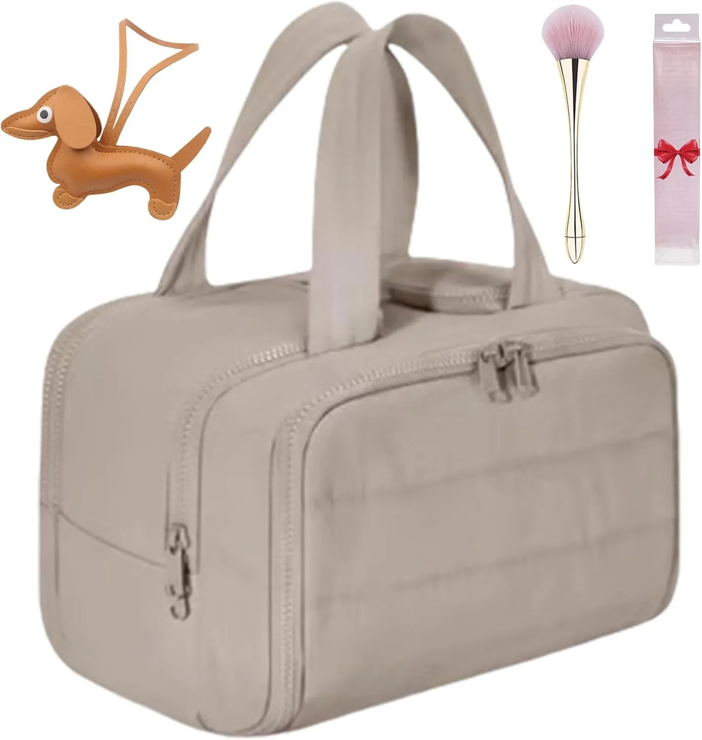 Cureaway Travel Cosmetic Bag, 0.6lb Large Capacity Wide-Open Travel Cosmetic Bag, 4-In-1 Puffy Multi-Functional Toiletry Bag for Women, Wash Pouch Portable Hanging Lightweight Organizer (Grey-a)