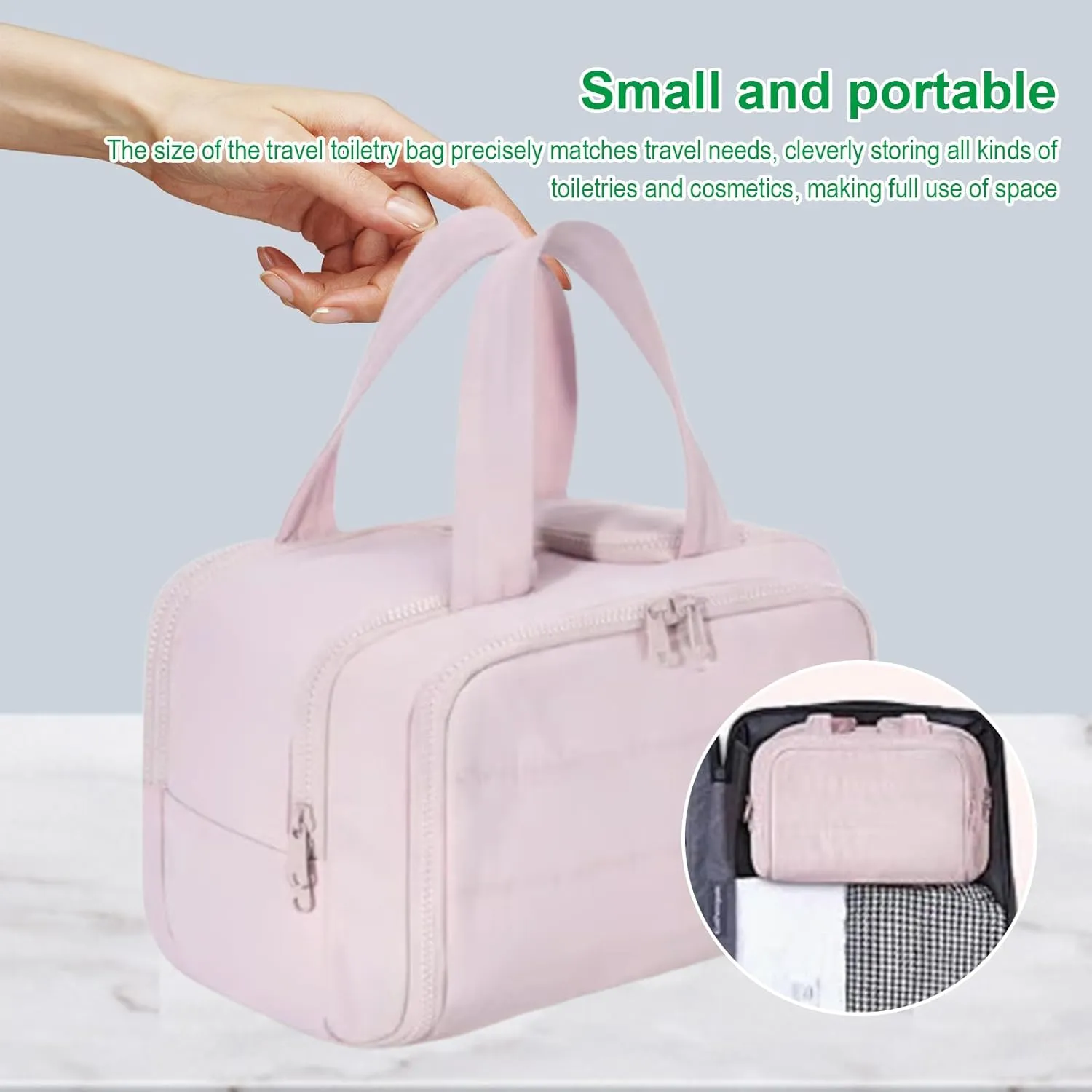 Cureaway Travel Cosmetic Bag, 0.6lb Large Capacity Wide-Open Travel Cosmetic Bag, 4-In-1 Puffy Multi-Functional Toiletry Bag for Women, Wash Pouch Portable Hanging Lightweight Organizer (Grey-a)