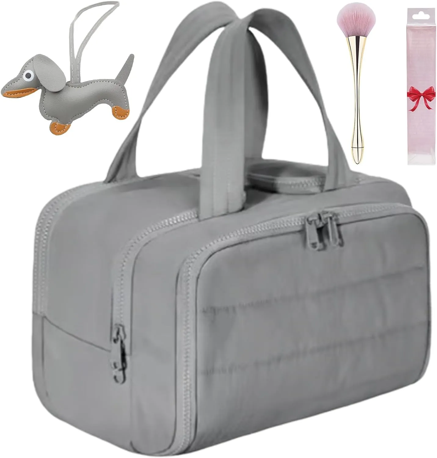 Cureaway Travel Cosmetic Bag, 0.6lb Large Capacity Wide-Open Travel Cosmetic Bag, 4-In-1 Puffy Multi-Functional Toiletry Bag for Women, Wash Pouch Portable Hanging Lightweight Organizer (Grey-b)