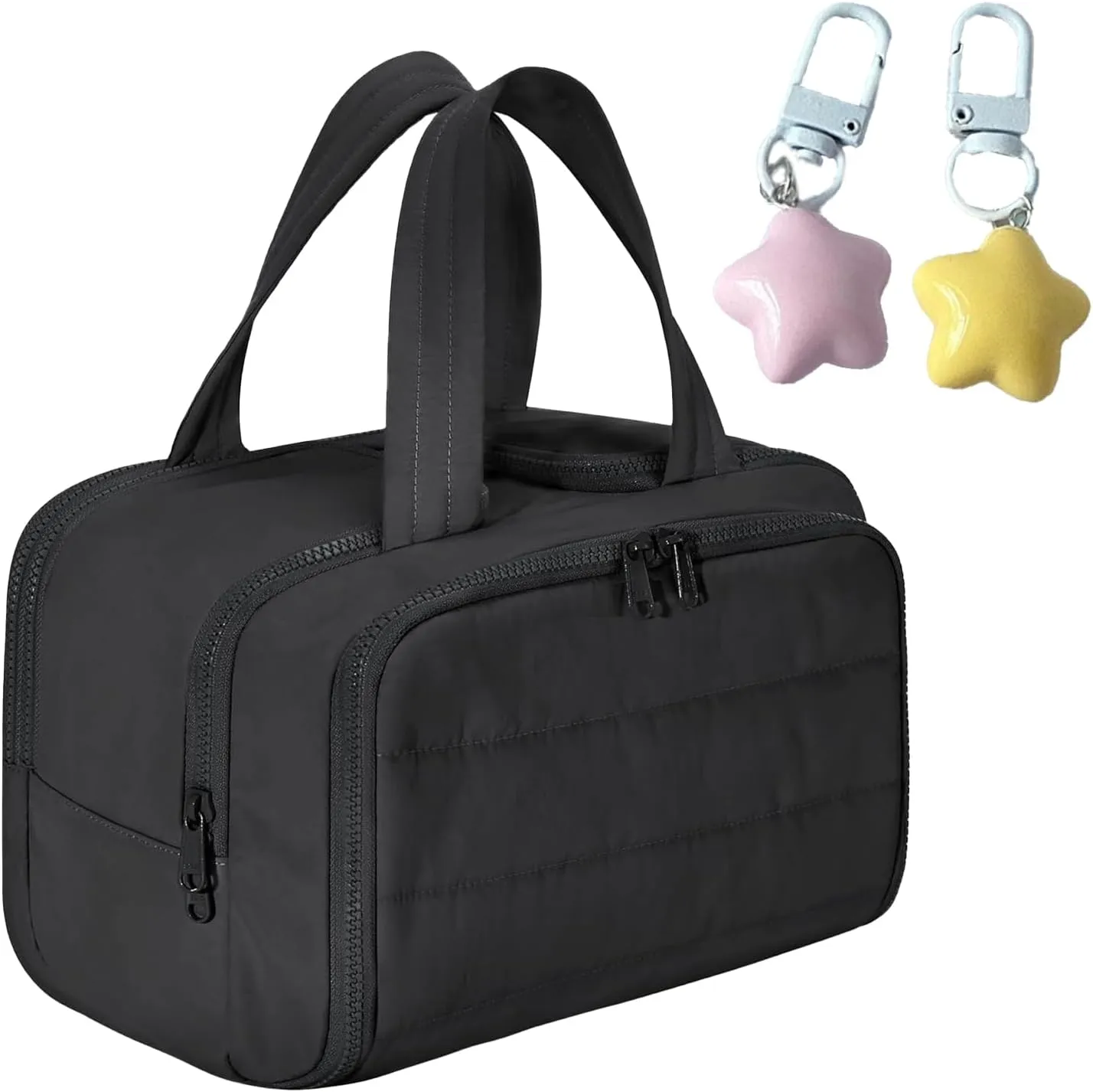 Cureaway Travel Cosmetic Bag, Large Capacity Wide-Open Travel Cosmetic Bag, 4-In-1 Puffy Multi-Functional Toiletry Bag for Women, Portable Toiletry Bag with Divider and Handle (Black)