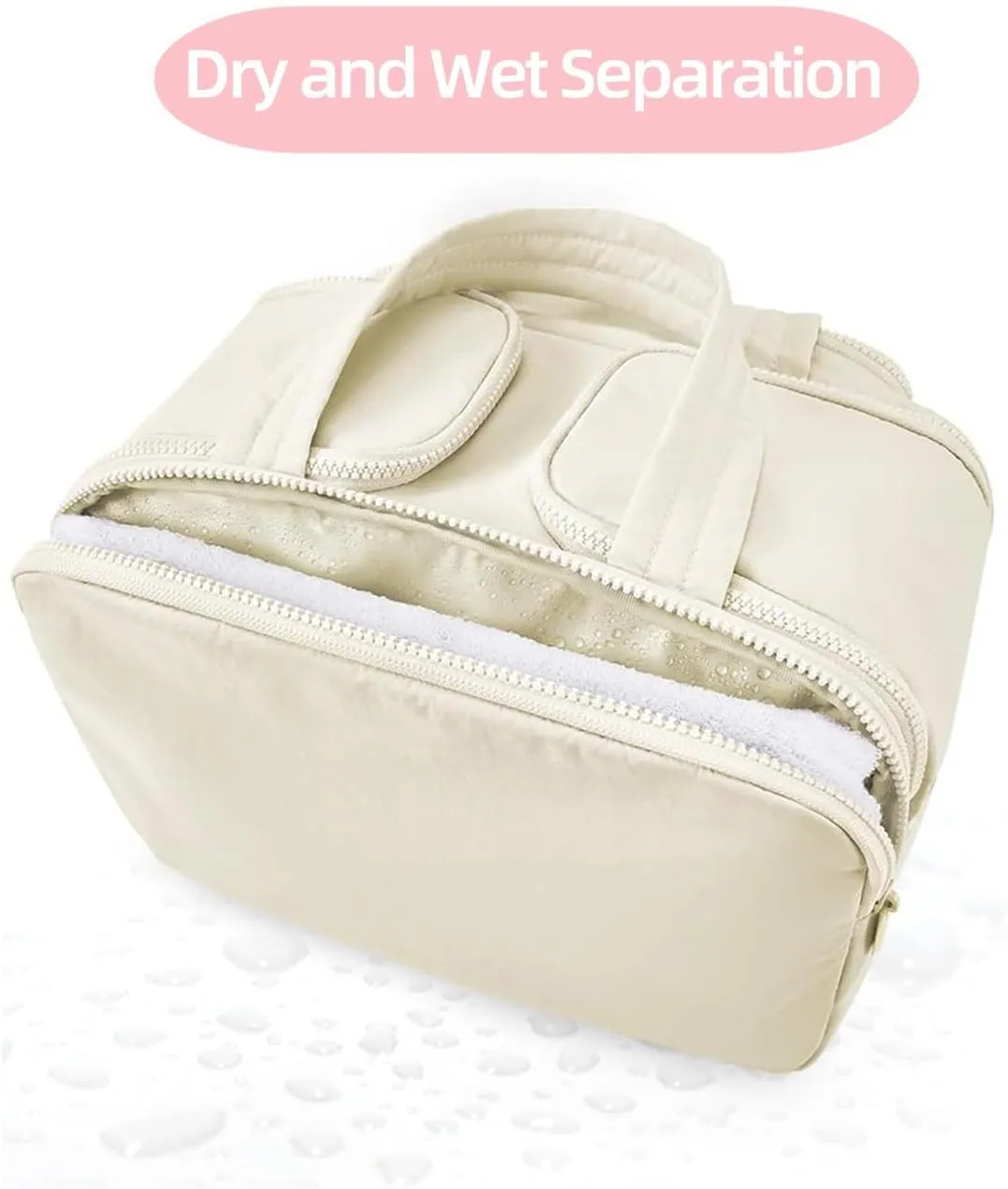 Cureaway Travel Cosmetic Bag, Large Capacity Wide-Open Travel Cosmetic Bag, 4-In-1 Puffy Multi-Functional Toiletry Bag for Women, Portable Toiletry Bag with Divider and Handle (Black)