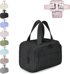 Curetoaway Travel Cosmetic Bag, Large Capacity Wide-Open Travel Cosmetic Bag, Curetoaway-Z Lightweight Waterproof Puffer Toiletry Bag, 4-In-1 Puffy Multi-Functional Toiletry Bag for Women (Black, A)