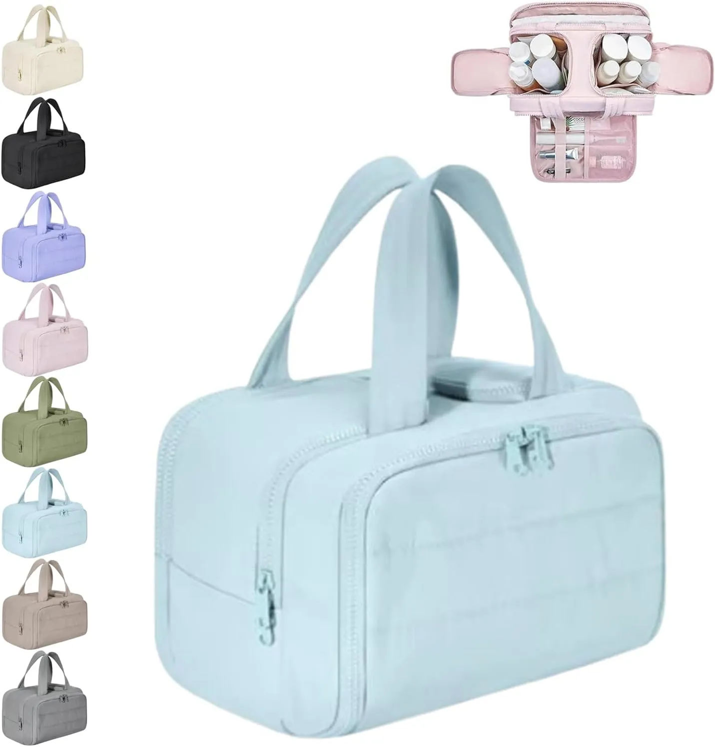 Curetoaway Travel Cosmetic Bag, Large Capacity Wide-Open Travel Cosmetic Bag, Curetoaway-Z Lightweight Waterproof Puffer Toiletry Bag, 4-In-1 Puffy Multi-Functional Toiletry Bag for Women (Blue, A)