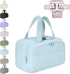 Curetoaway Travel Cosmetic Bag, Large Capacity Wide-Open Travel Cosmetic Bag, Curetoaway-Z Lightweight Waterproof Puffer Toiletry Bag, 4-In-1 Puffy Multi-Functional Toiletry Bag for Women (Blue, A)
