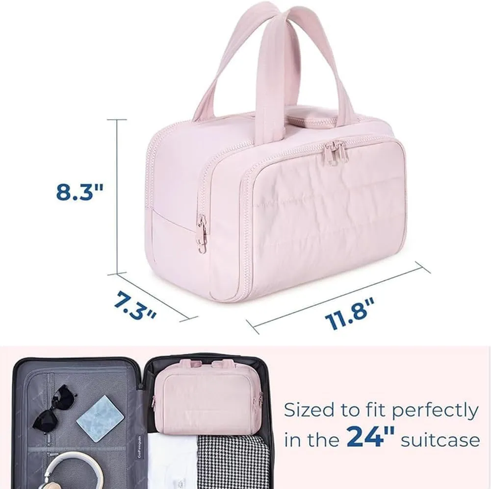 Curetoaway Travel Cosmetic Bag, Large Capacity Wide-Open Travel Cosmetic Bag, Curetoaway-Z Lightweight Waterproof Puffer Toiletry Bag, 4-In-1 Puffy Multi-Functional Toiletry Bag for Women (Khaki, A)