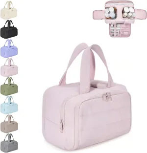 Curetoaway Travel Cosmetic Bag, Large Capacity Wide-Open Travel Cosmetic Bag, Curetoaway-Z Lightweight Waterproof Puffer Toiletry Bag, 4-In-1 Puffy Multi-Functional Toiletry Bag for Women (Pink, A)