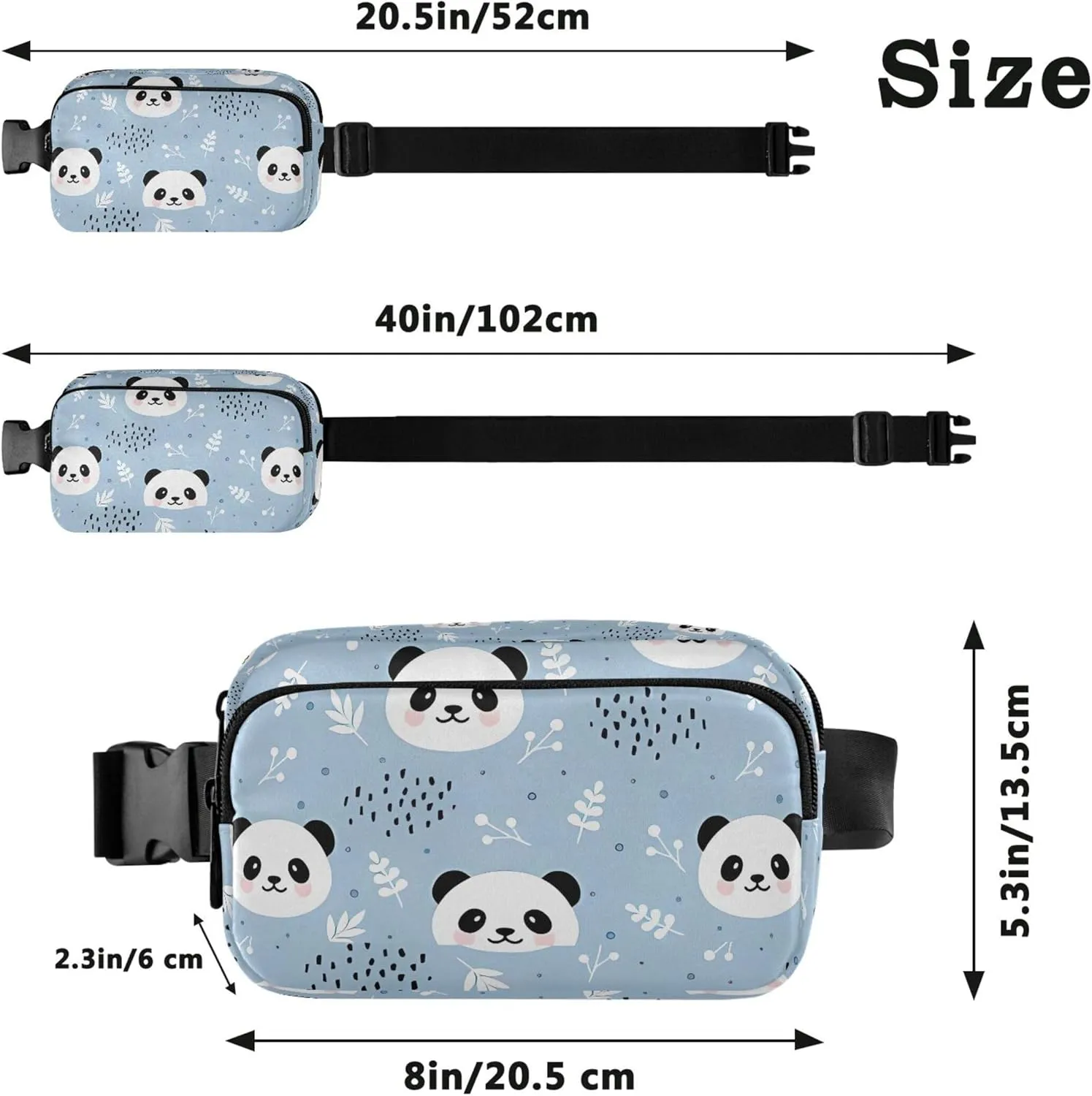 Custom Cute Panda Blue Cartoon Waterproof Fanny Packs for Women Large Hip Belt Bag Funky Crossbody Waist Purse