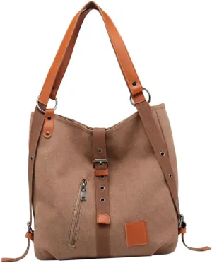 Dark Brown Multifunctional Canvas Shoulder Pouch Large Capacity Tote Bag for Women Durable Crossbody Backpack for Daily Shopping and Outdoor Use