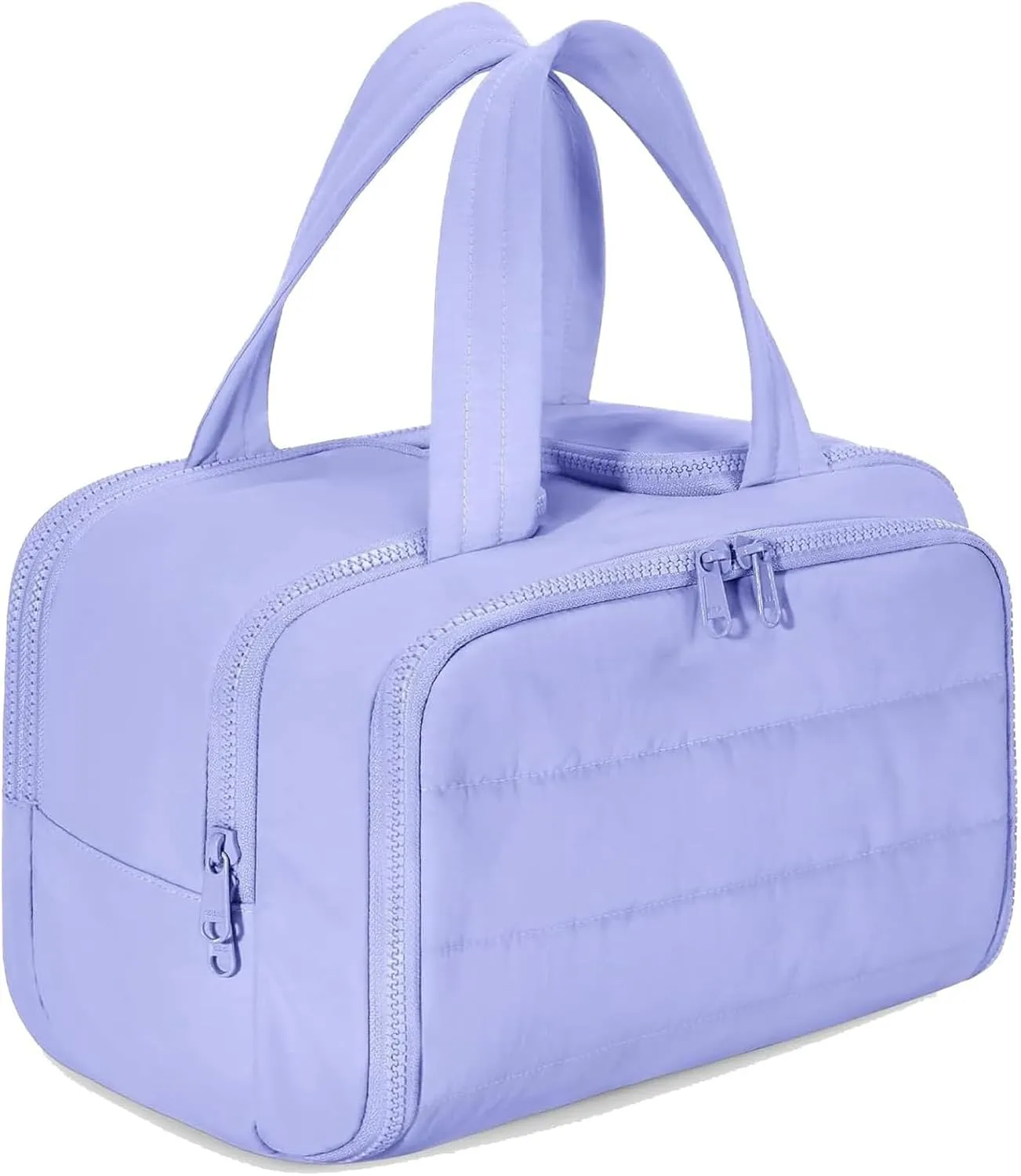 Decisive Makeup Bag, Elouva Toiletry Bag, Large Capacity Wide-Open Travel Cosmetic Bag, 4-in-1 Puffy Multi-functional Toiletry Bag, Portable Hanging Organizer, Dry-and-Wet Separation (Light purple)