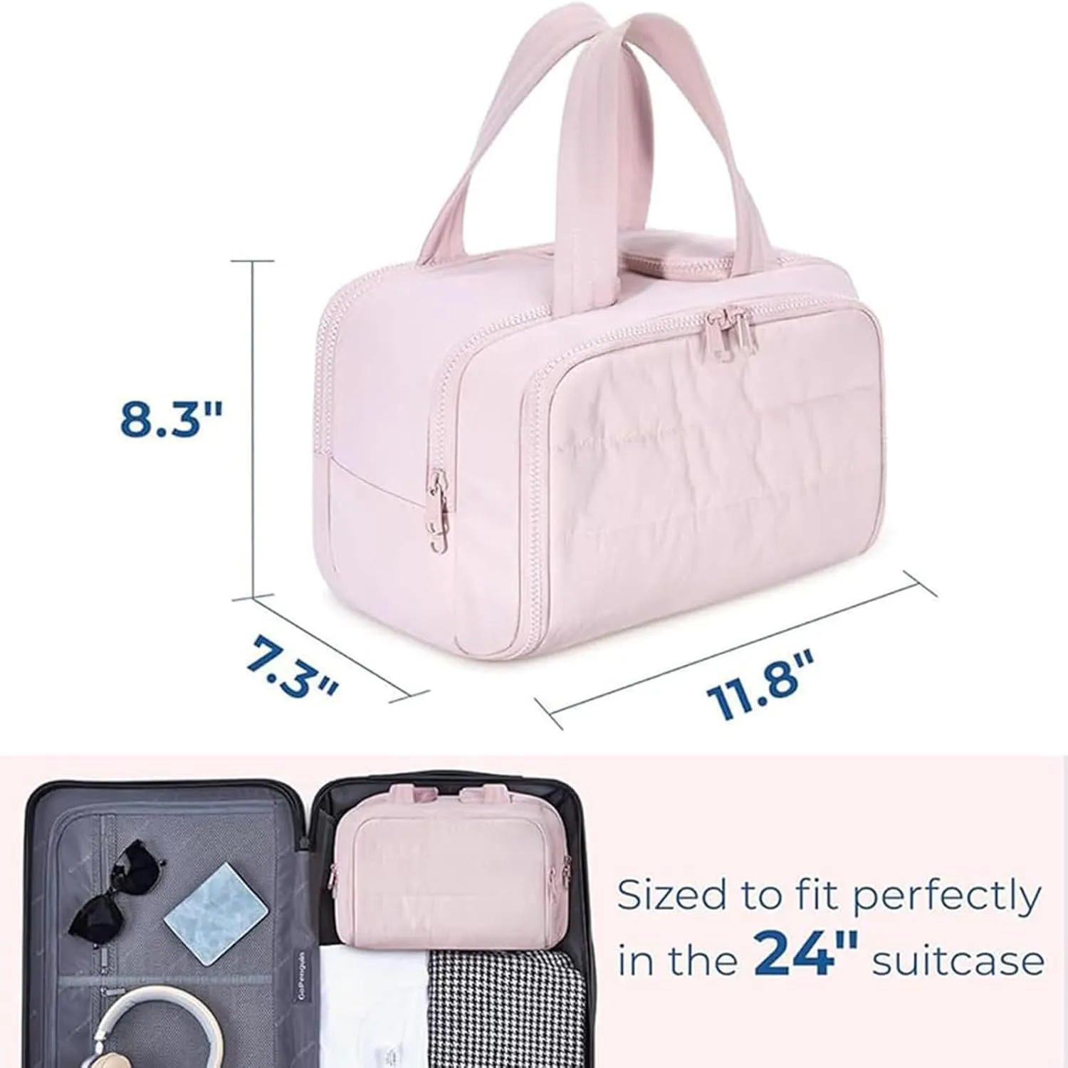Decisive Makeup Bag, Elouva Toiletry Bag, Large Capacity Wide-Open Travel Cosmetic Bag, 4-in-1 Puffy Multi-functional Toiletry Bag, Portable Hanging Organizer, Dry-and-Wet Separation (Light purple)