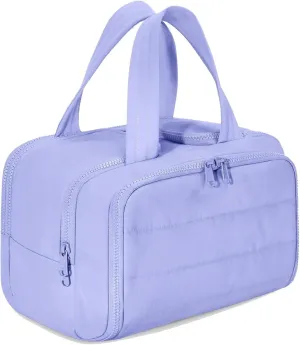 Decisive Makeup Bag, Elouva Toiletry Bag, Large Capacity Wide-Open Travel Cosmetic Bag, 4-in-1 Puffy Multi-functional Toiletry Bag, Portable Hanging Organizer, Dry-and-Wet Separation (Light purple)