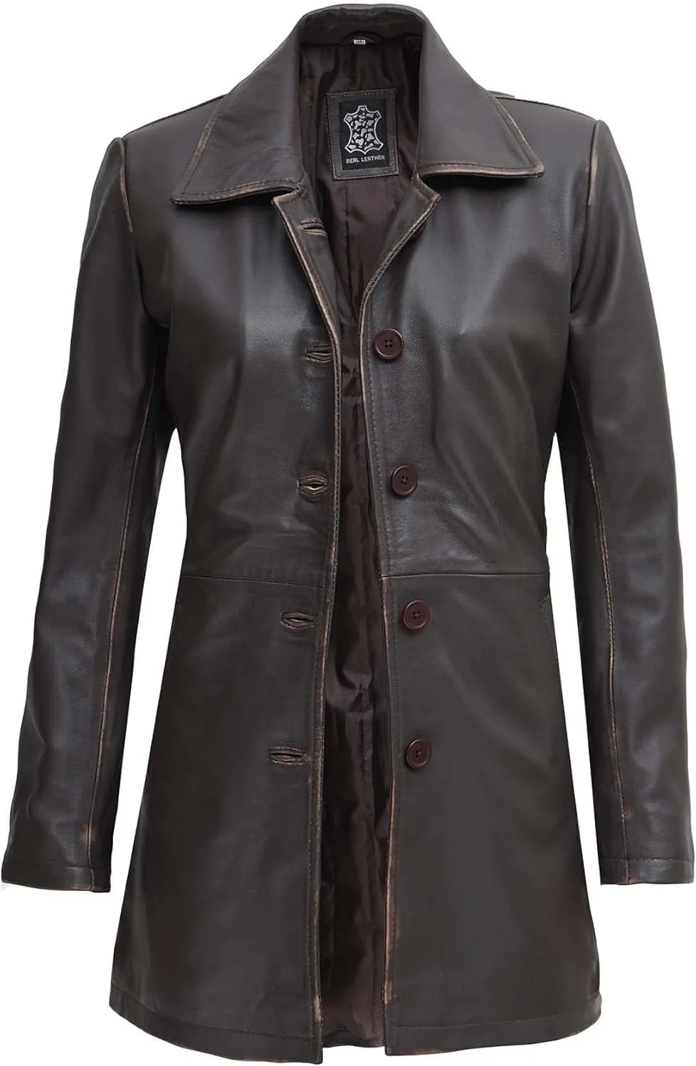 Decrum Leather Coat Women - Casual Car Coat Style 3/4 Length Real Lambskin Leather Jackets for Women