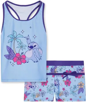Disney Lilo & Stitch Girls Racerback UPF 50  Tankini Top and Swim Shorts Outfit Set Little Kid to Big Kid Sizes (6-14-16)