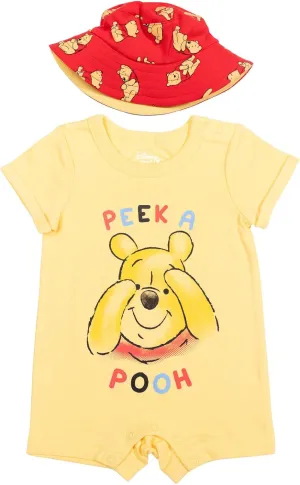 Disney Lion King Mickey Mouse Winnie the Pooh Jack Skellington Lilo & Stitch Baby Romper & Bucket Sun Hat Newborn to Infant