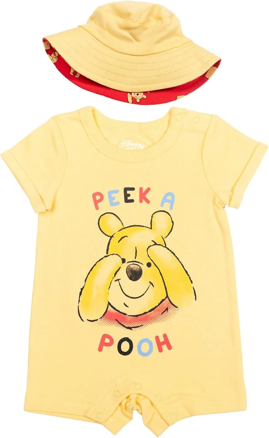 Disney Lion King Mickey Mouse Winnie the Pooh Jack Skellington Lilo & Stitch Baby Romper & Bucket Sun Hat Newborn to Infant