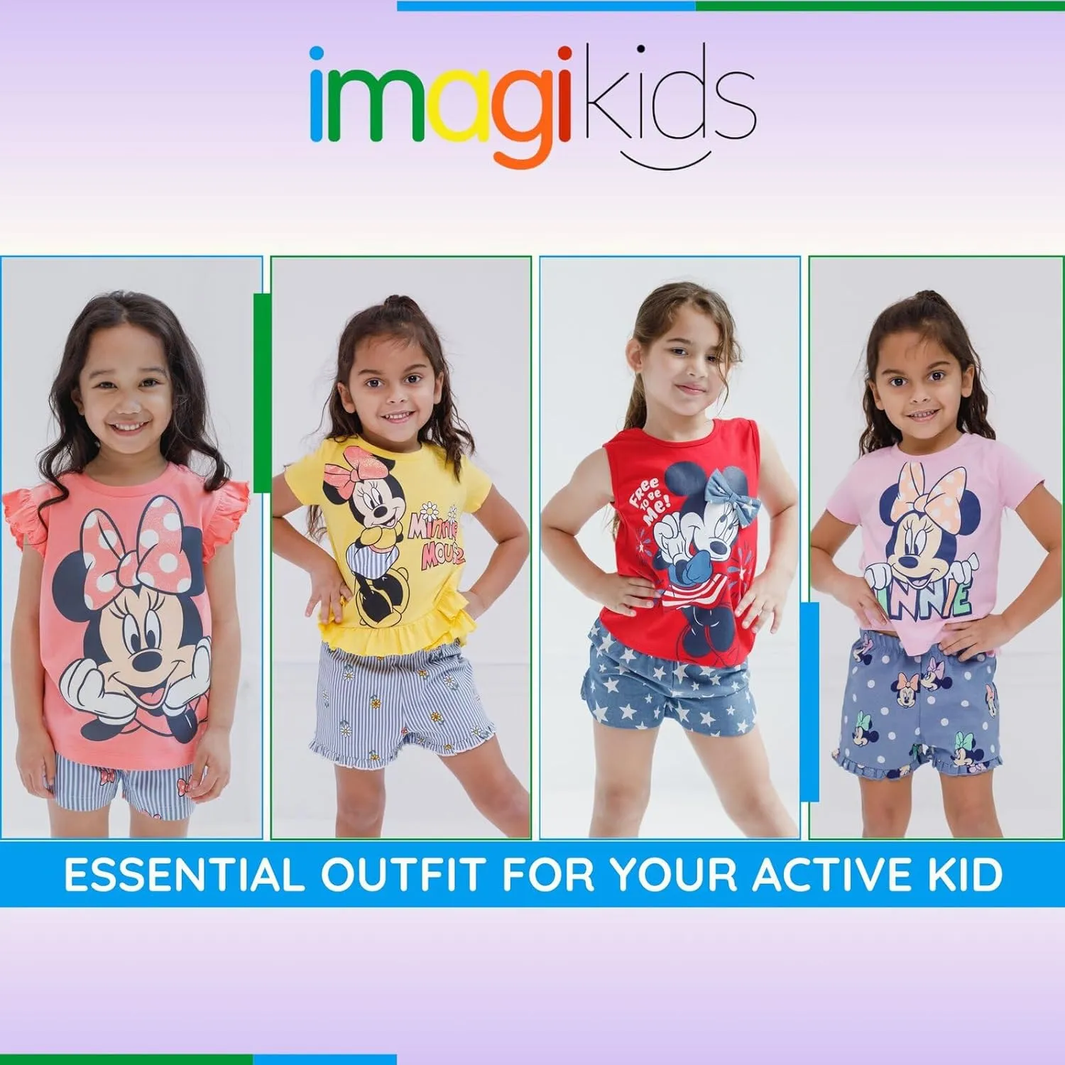 Disney Minnie Mouse Rainbow Floral T-Shirt and Chambray Shorts Outfit Set Infant to Big Kid Sizes (12 Months - 14-16)