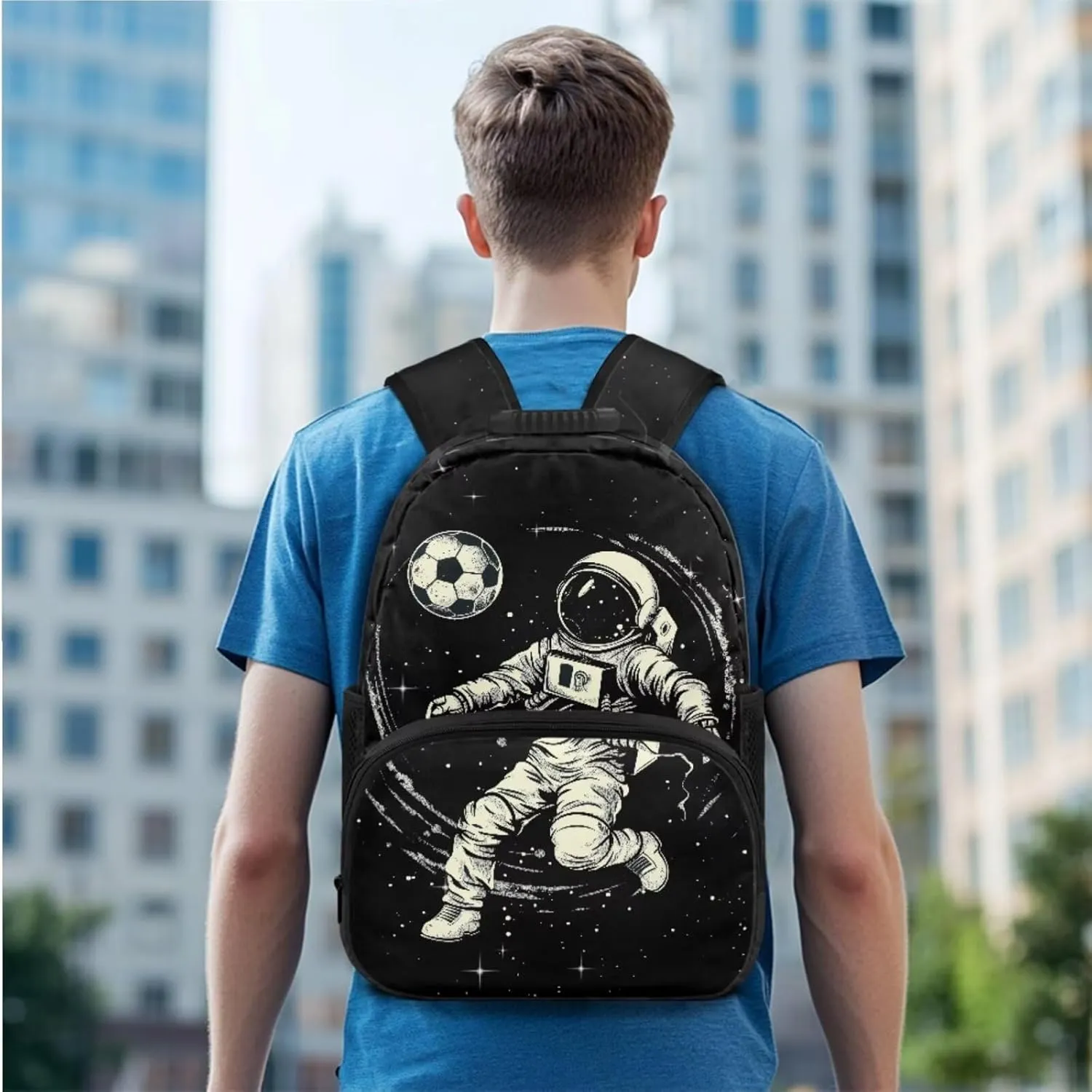 doginthehole Astronaut Backpack for Boys Lightweight Boys School Bag and Lunch Kit 3pcs Soccer Bookbag for Boys 12-14 for Elementary Middle School Boys Casual Travel Book Bag