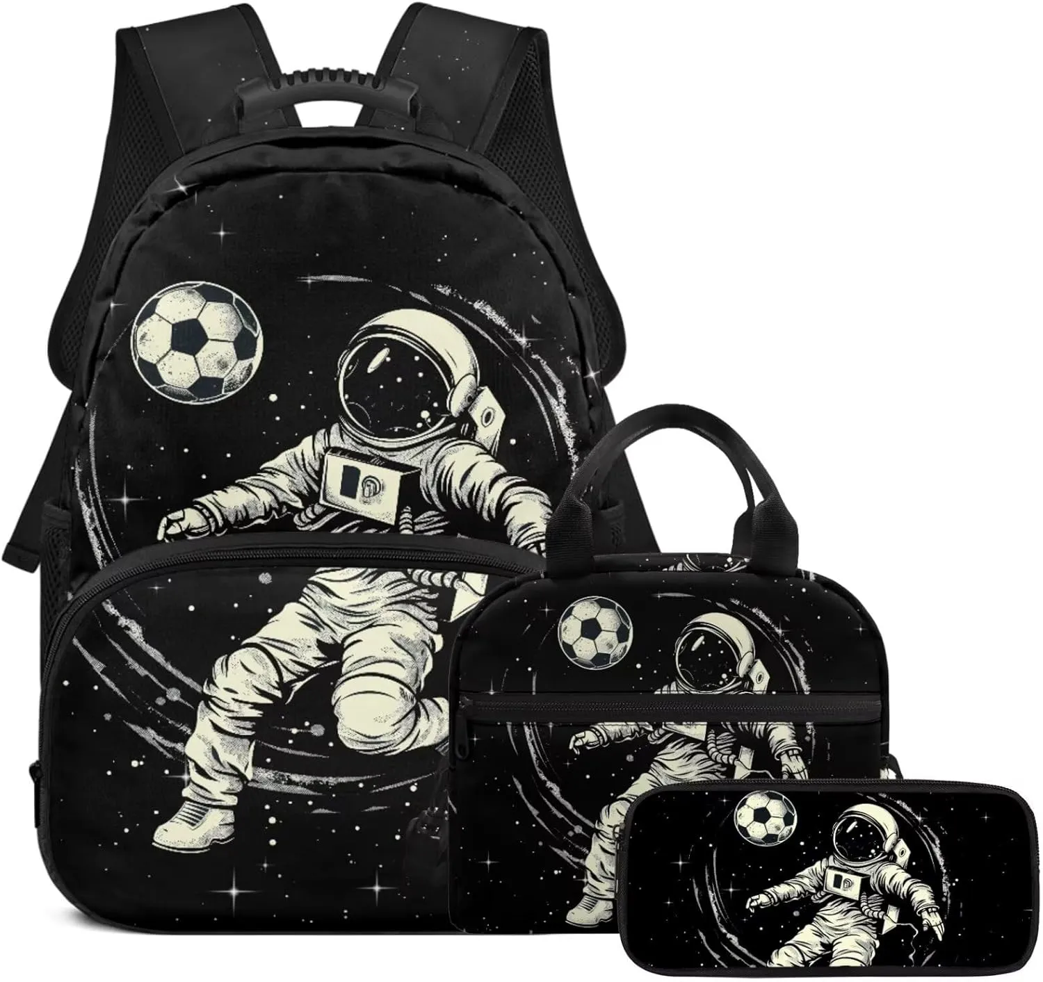 doginthehole Astronaut Backpack for Boys Lightweight Boys School Bag and Lunch Kit 3pcs Soccer Bookbag for Boys 12-14 for Elementary Middle School Boys Casual Travel Book Bag