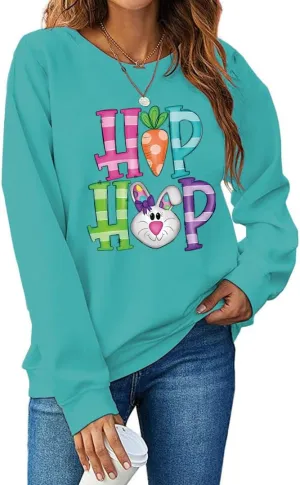Easter Bunny Sweatshirt Women Long Sleeve Cute Rabbit Bunny Peeps Graphic Tees Happy Easter Pullover Tops