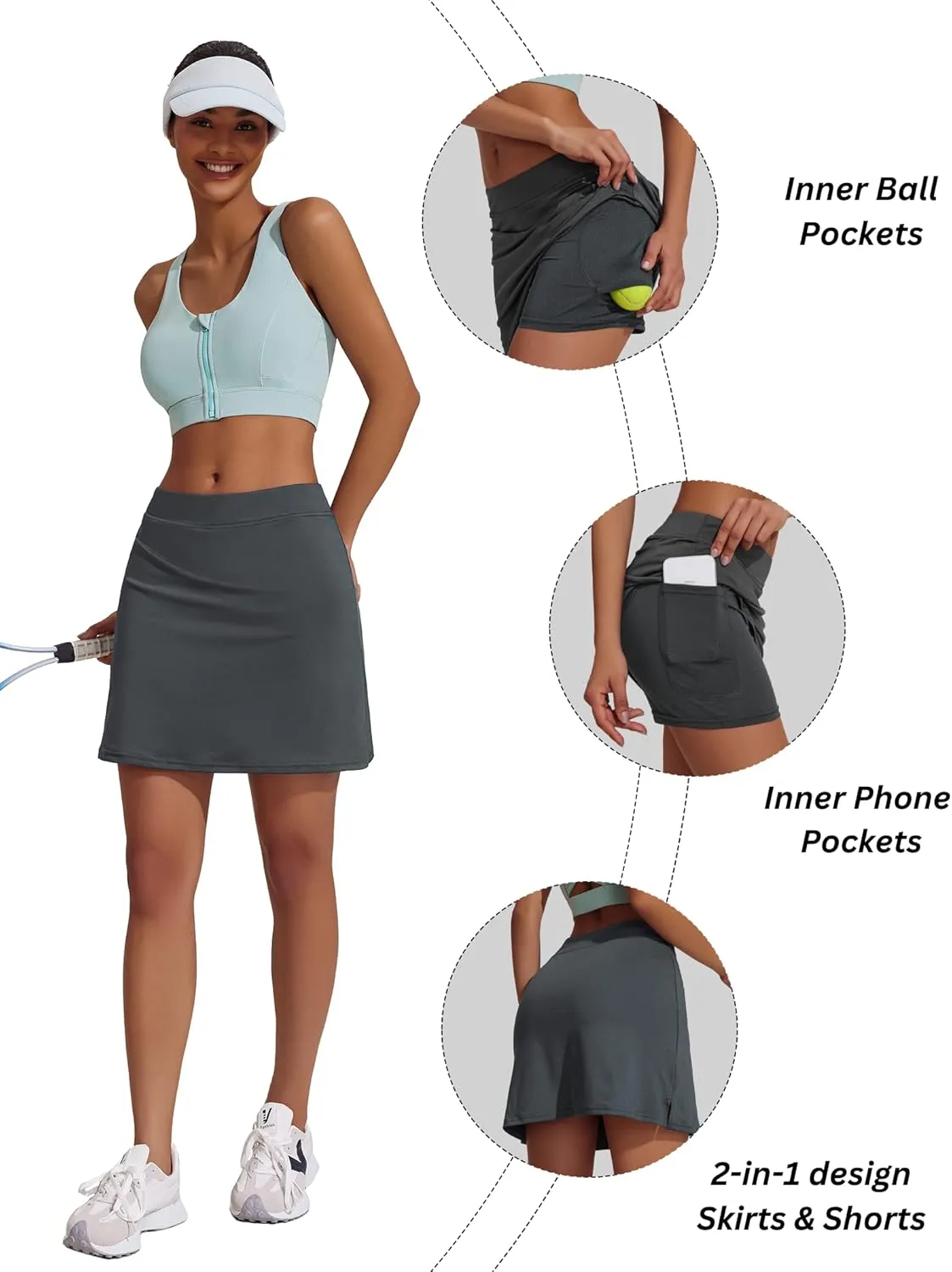 Ekouaer Golf Skorts for Woman High Waisted Active Skort Lightweight Tennis Skirt with 2 Pockets Workout Pickleball Sports
