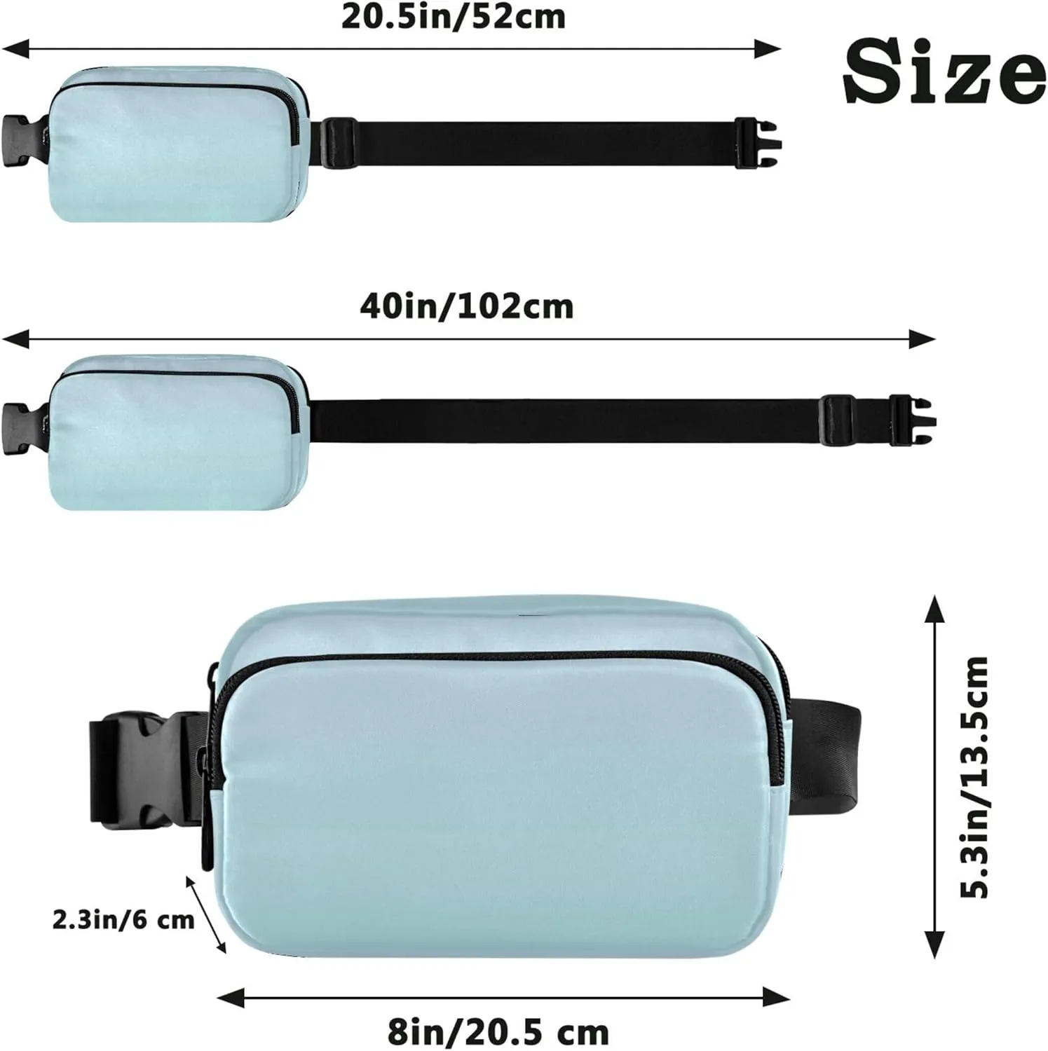 Elegant Blue Pale Turquoise Gradient Waterproof Fanny Pack for Women Hip Pack Belt Pouch Funky Travel Waist Pouch