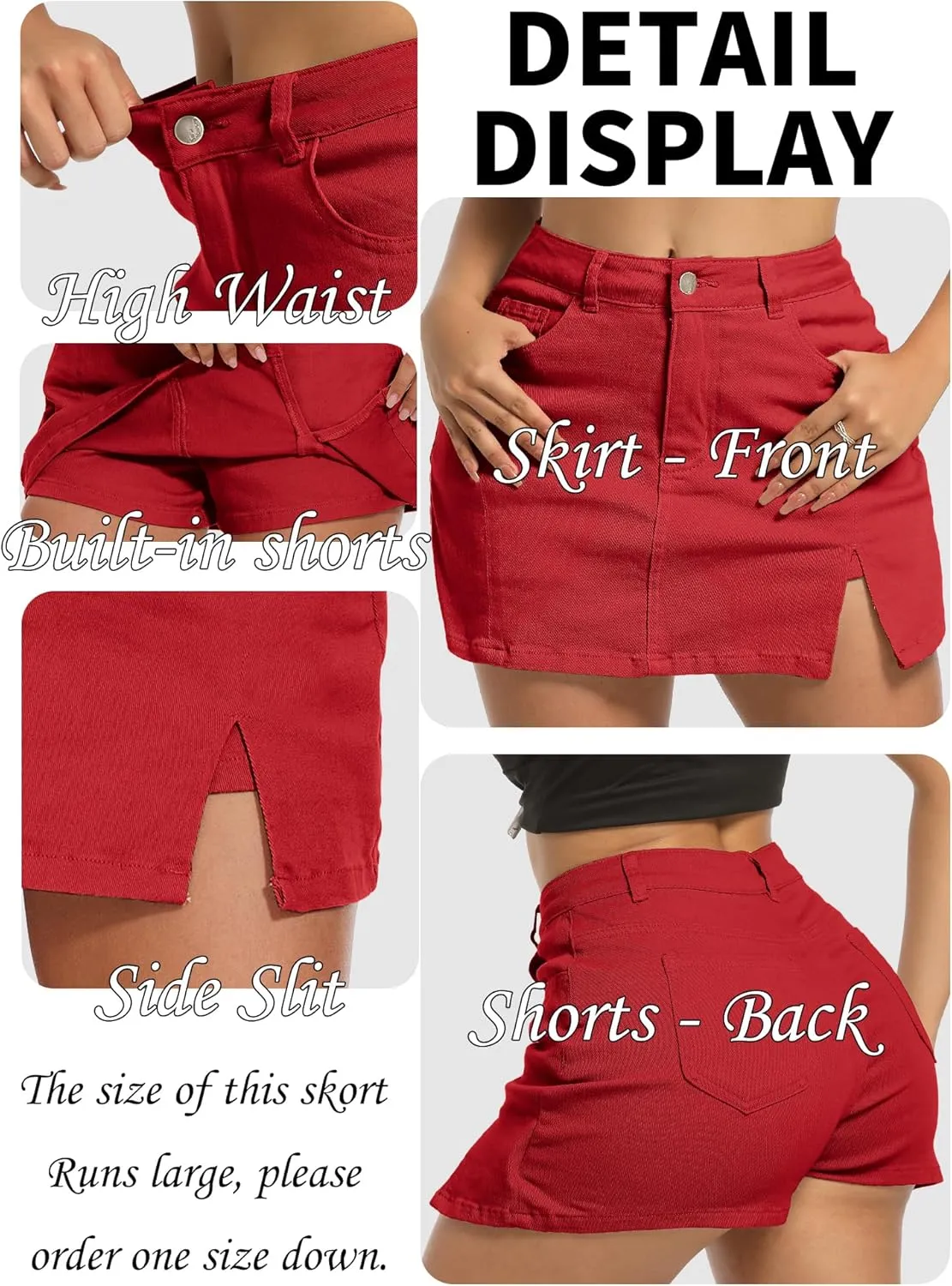 ELLEVEN Womens Side Slit Denim Skort, High-Stretch,High Waisted,Y2K Mini Jean Skirt Shorts with 5 Pockets