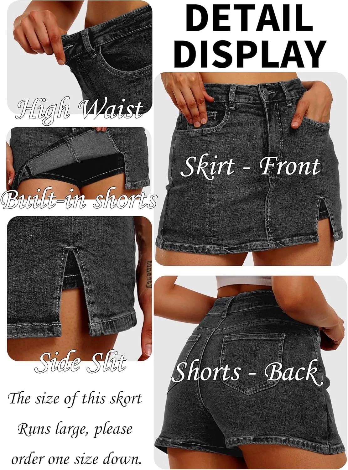 ELLEVEN Womens Side Slit Denim Skort, High-Stretch,High Waisted,Y2K Mini Jean Skirt Shorts with 5 Pockets