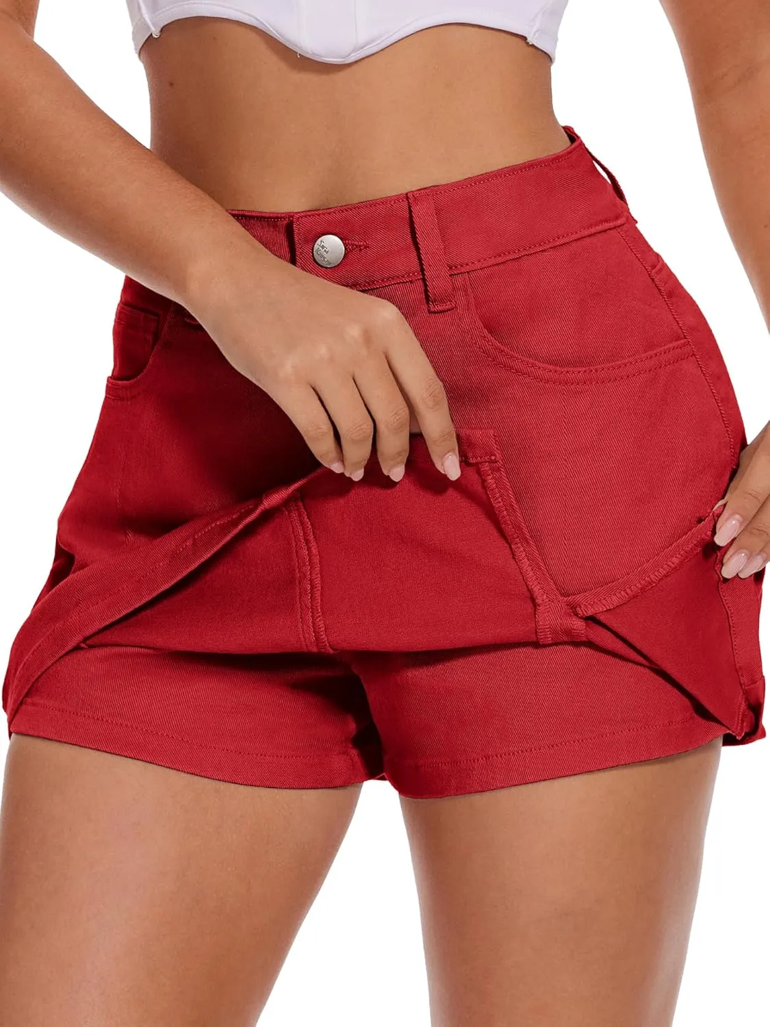 ELLEVEN Womens Side Slit Denim Skort, High-Stretch,High Waisted,Y2K Mini Jean Skirt Shorts with 5 Pockets