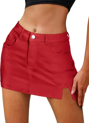 ELLEVEN Womens Side Slit Denim Skort, High-Stretch,High Waisted,Y2K Mini Jean Skirt Shorts with 5 Pockets