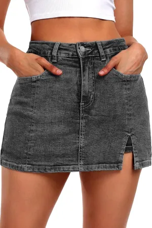 ELLEVEN Womens Side Slit Denim Skort, High-Stretch,High Waisted,Y2K Mini Jean Skirt Shorts with 5 Pockets